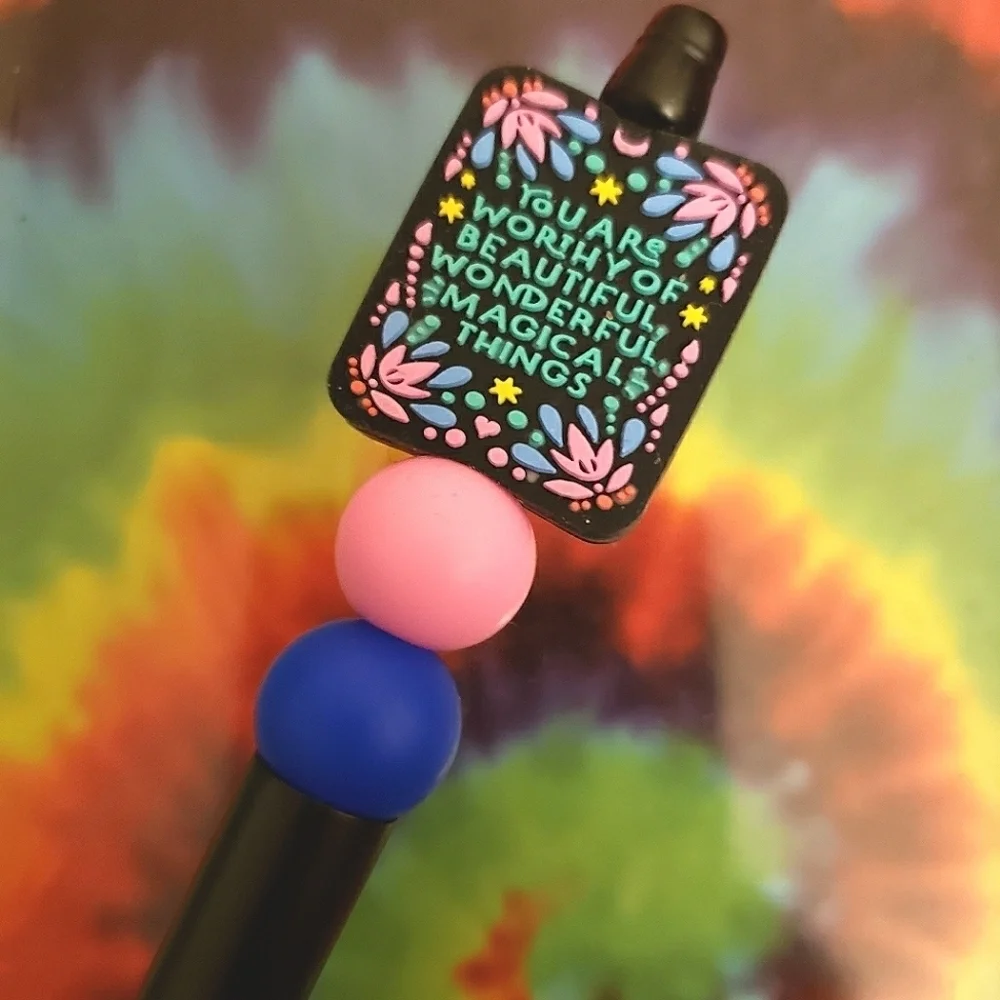Handmade You Are Worthy Beaded Silicone Focal Bead Pen
